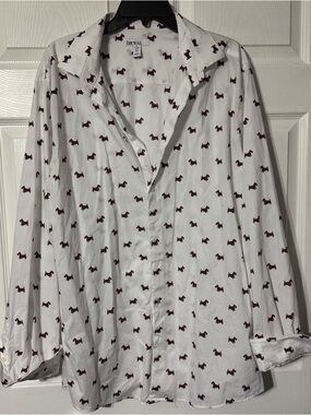 Bar III White Button-Down Shirt with Burgundy Dog Print